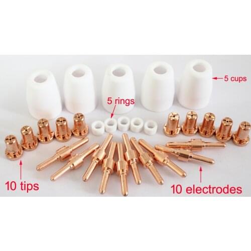 Parts PT-31 cutting torch consumable for CUT45 CUT50i CUT50D, Accessories 10 electrodes 10 tips 5 swirl ring 5 cups