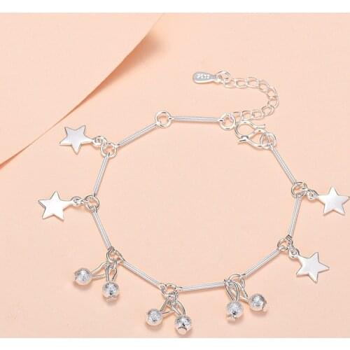 Hot 925 sterling Silver Fashion star Ball Chain Womens Bracelet Trendy Elegant Wedding Party Fine Jewelry Accessories