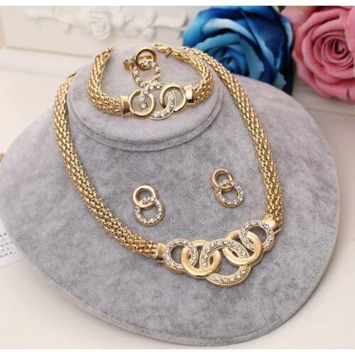 African Wedding Jewelry Necklace Big Bead Pendant Earrings Ring Bracelet Golden Plated Women Bridal Jewelry Sets Accessories