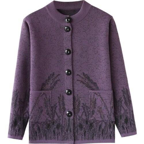 Womens sweater coat middle-aged and elderly cardigan sweater womens top clothes spring and autumn knitted coat woman sweaters