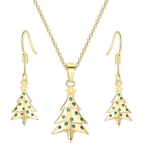 ZHOUYANG Christmas Tree Jewelry Set For Women Aesthetic Cute Green Zircon Light Gold Color Necklace Earrings Luxury Jewelry S528
