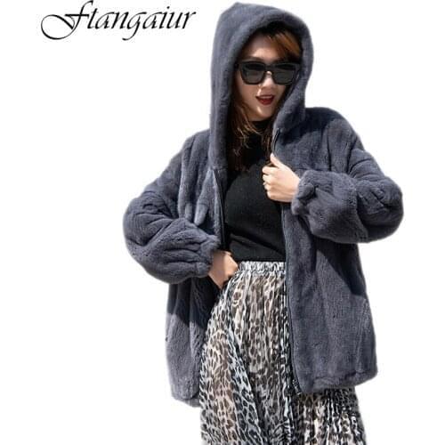 Ftangaiur Winter Import Velvet Mink Fur Coat With Fur Hood Slim Natural Mink Coats Womens Short Real Mink Fur Coats