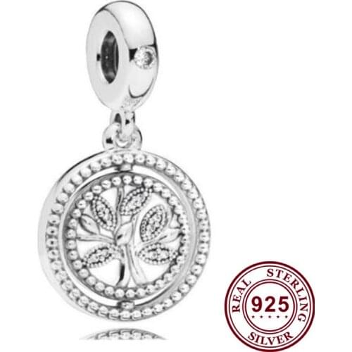 100% 925 Sterling Silver Charm Mothers Day Rotating Tree Of Life Pendant Fit Pandora Women Bracelet & Necklace Diy Jewelry