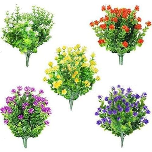 15 Bundles Outdoors Artificial Flowers Faux Plastic Greenery UV Resistant Shrubs Plants for Indoor Vase Outside Hanging