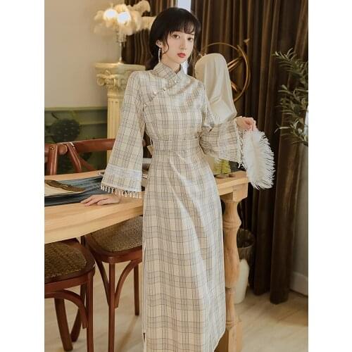 2020 new fashion womens clothing Plaid Full Vintage dress for women dresses