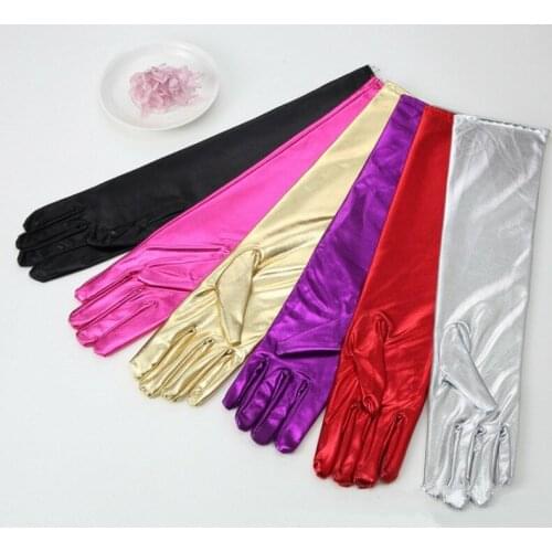 43cm Shiny Gold/Silver Long Wedding Gloves For Bride Femme Elbow Length Bridal Gloves Evening Party Glove Wedding Accessories