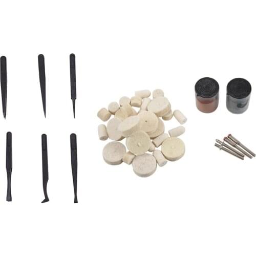 7 x Tweezers Set Antistatic Hard Plastic Repair Tool with 36 x 1/8 Inch Soft Felt Polishing Buffing Burr Wheel Kit