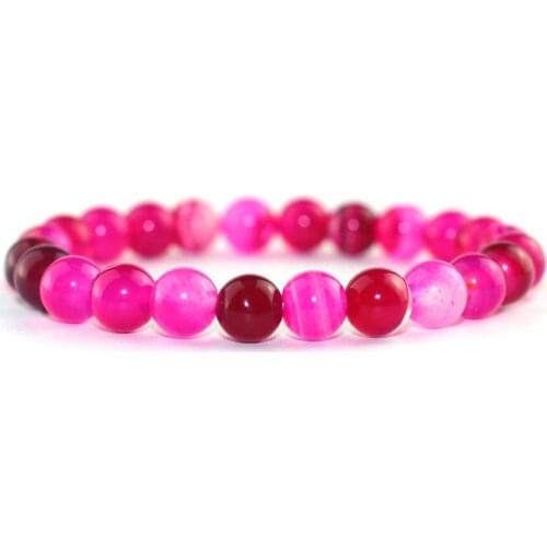 8mm Rose Pink Blue Onyx Natural Stone Bracelet Couples Bead Bracelets Bangle Jewellery For Men Women Friends Mom Lovers Gift