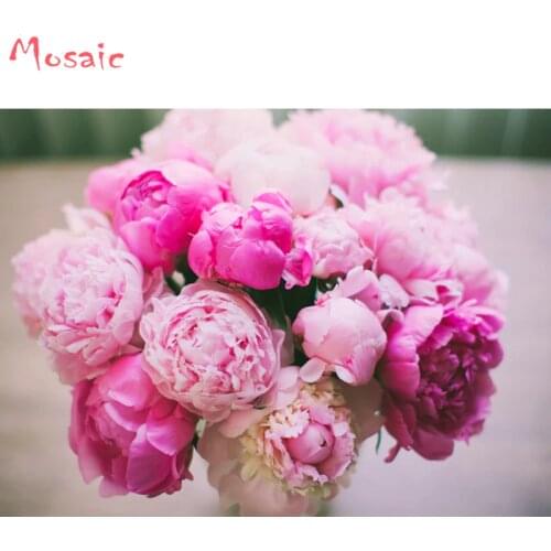 DIY Diamond Painting Cross Stitch Kit Full Diamond Embroidery 5D Mosaic Home Decor Peony,Pink,Petals,Bouquet,Flowers