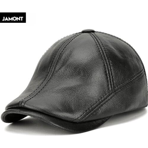 Spring Mens Real Genuine cow Leather baseball Cap brand Newsboy /Beret Hat winter warm caps&hats men with ears ear flap