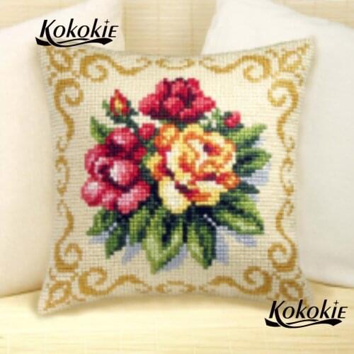 Decorative cushion mat handicraft embroidery yarn needlework set flower pattern throw pillowcase cross stitch pillow kits