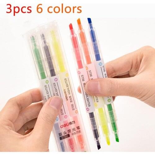 Deli 30pcs/10sets Pastel Highlighter Set 6 Colors Dual-side Writing Highlighter Marker Pens School Markers Funny Office Gift