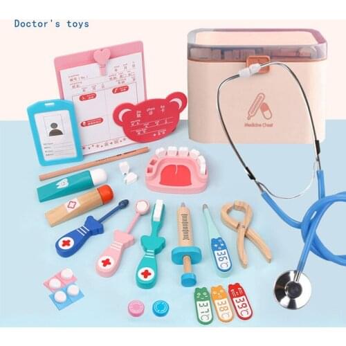 Wooden Pretend Play Doctor Educationa Toys For Children Medical Simulation Medicine Chest Set For Kids Interest Development