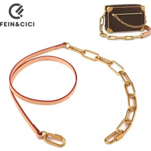Designer bag strap 100% genuine leather shoulder strap with chain for handbag replacement Accessories bag parts width 1.1cm