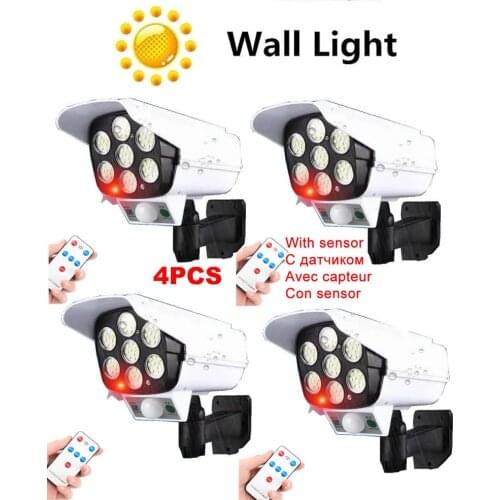 4pcs remote solar fake monitor dummy camera Wall Lamp PIR Motion Sensor Light Outdoor Waterproof Garden Courtyard Street Lights