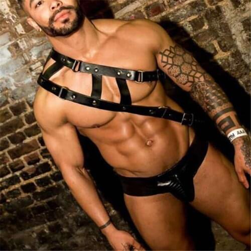 2021 New PU Leather Male Chest Harness Bondage Slave Fetish Restraints Straps Belts Sex Products Adult Toys Club Costumes Props