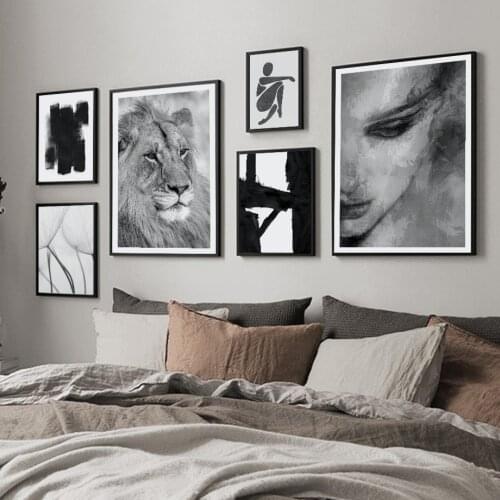 Lion Dandelion Abstract Line figure Woman Wall Art Canvas Painting Nordic Posters And Prints Wall Pictures For Living Room Decor
