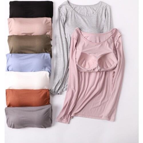 Five-finger cup, low round neck, long-sleeved T-shirt, can be worn on top, super soft and slim