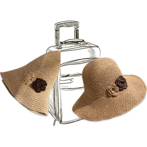 Brim Straw Hat Foldable Cap Floppy Derby Summer Wide Women Ladies Beach Sun