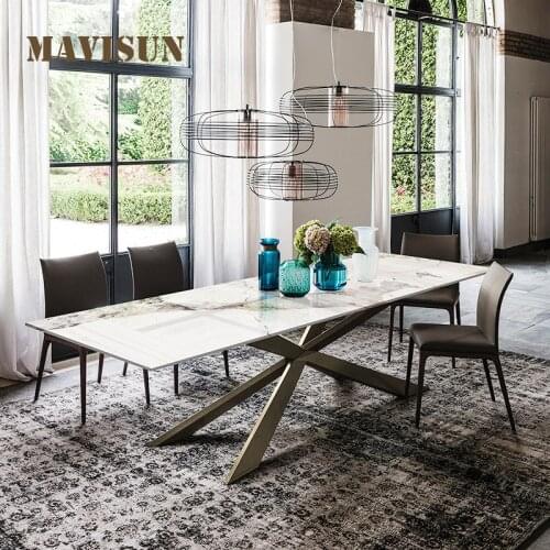 Italian Custom Light Luxury Rock Board Dining Table And Chair Combination Modern Simple Rectangular Large Villa Dining Table Set