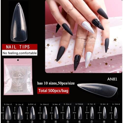 1bags/lot Sharp End Nail Art Full Cover Oval Stiletto False Fake clear Nails Tips Manicure long Almond Artificial Nails