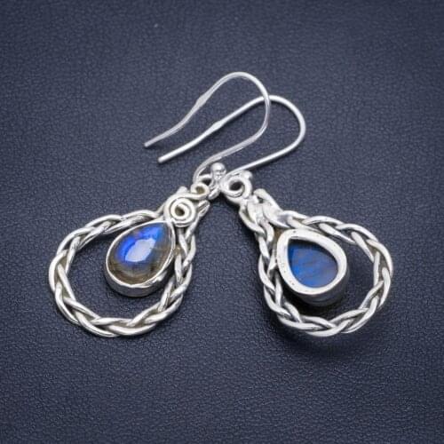 Natural Blue Fire Labradorite Handmade Unique 925 Sterling Silver Earrings 1.75" A2228