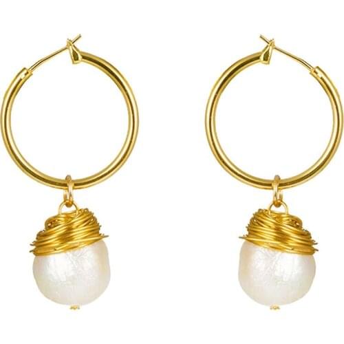 Drop Freshwater Pearl Tassels Matted Gold Circle Hoop String Wrapped Earrings Women Fashion Jewelry Statement Earrings