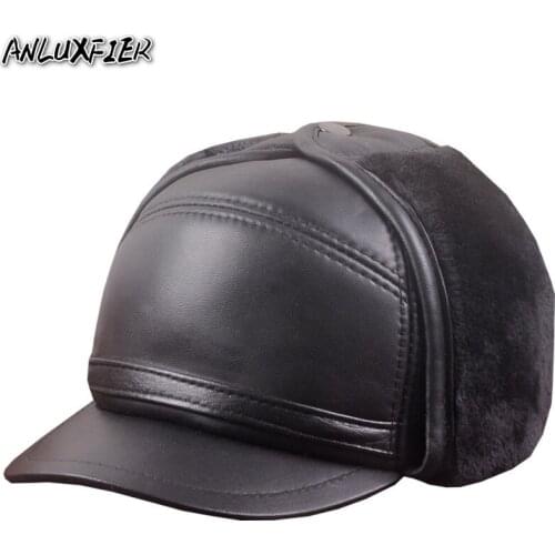 R010 Adult Natural Leather Hat Winter Leather Warm Sheepskin Caps Male Ear Protective Imitation Mink Hair Hats
