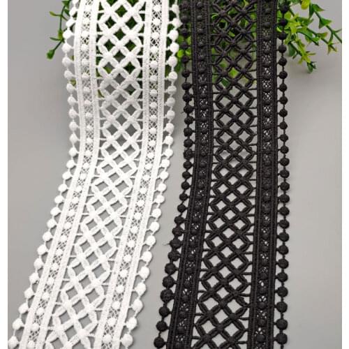 70-75mm Black White Lace Material Hollow Out Geometric Milk Silk Lace Tape DIY Apparel Sewing Fabric Water Soluble Lace Trimming