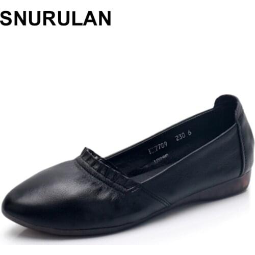 SNURULAN women ballerinas shoes genuine leather Slip on ladies shallow moccasins casual shoes woman summer moccasins shoes women