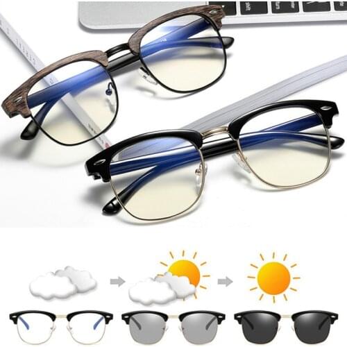 Blue Light Blocking Glasses Computer Reading Photochromic Sunglasses Chameleon Sun Male Women Semi Rimless