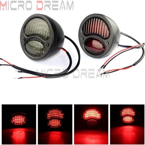 Smoke/Red 12v Motorcycle Vintage LED Brake Tail Light For Harley Cafe Racer Bobber Chopper Duolamp Rear Stop Running Lights