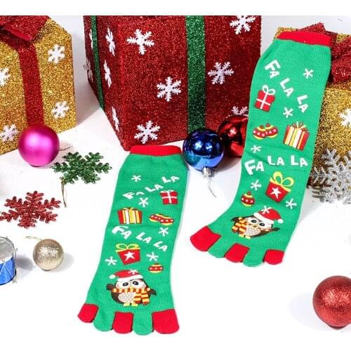 Funny Christmas Warm Toe Socks Women Mens Winter New Year Gifts Unisex Cartoon Santa Claus Casual Five Finger Sock Calcetines