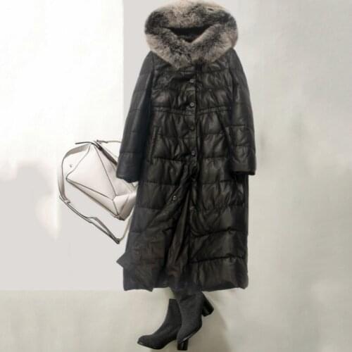 Genuine Leather Jacket Women Sheepskin Leather Jacket Real Fox Fur Collar Hooded Duck Down Coat Chaqueta Mujer