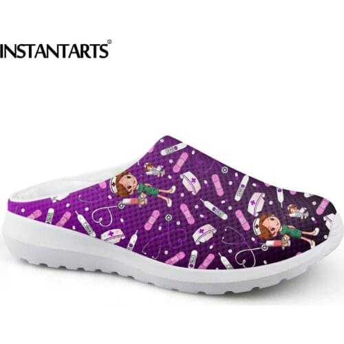 INSTANTARTS Purple Gradient Nurse Shoes Mesh Sandals for Womens Surgical Physician Print Summer Ladies Home Slippers Sandalias