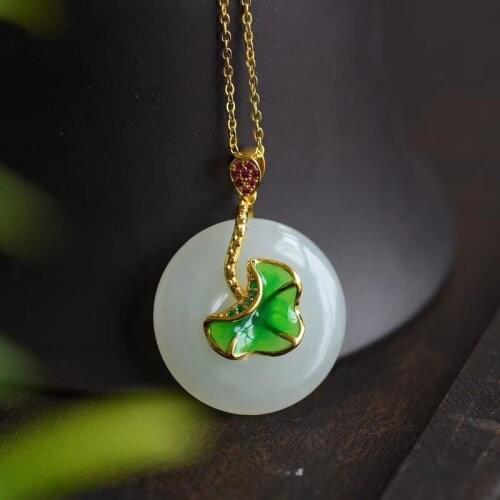 Jadery Classic Pingan Buckle Hetian Jade Gemstones Women Necklace Sterling Silver 925 Chain Choker Necklace Party Fine Jewelry