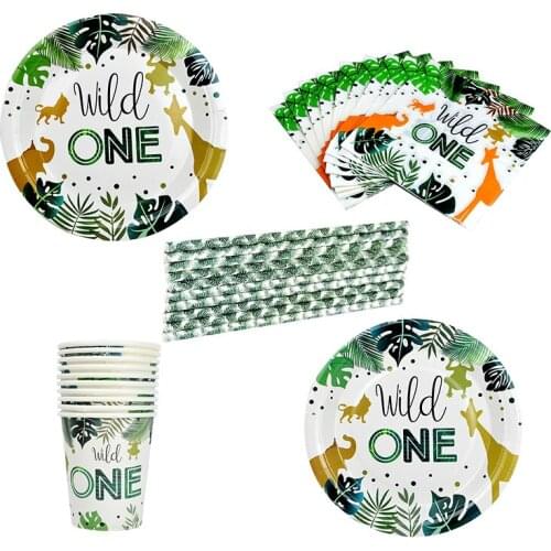 1 Set Jungle Party Disposable table decoration accessories Paper Plate Cup Napkin Straw Kids Birthday Decor Supplies Baby Shower