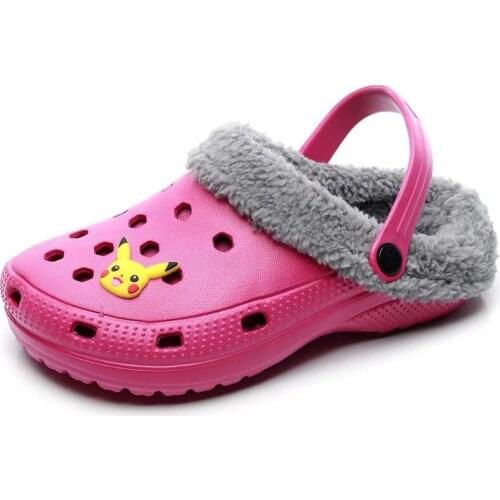 1 Pair Women Eva Winter Clogs Winter Fur Garden Shoes Indoor Home Hole Shoe Sandal Slippers EVA Flat Clog Footwear High Quantity