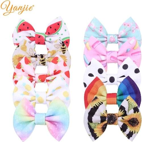 10pc/lot 4'' Floral Hair Bows Barrette Waffle Texture Hair Clips For Kids 2020 New Arrival Party DIY Girls Hair Accessories