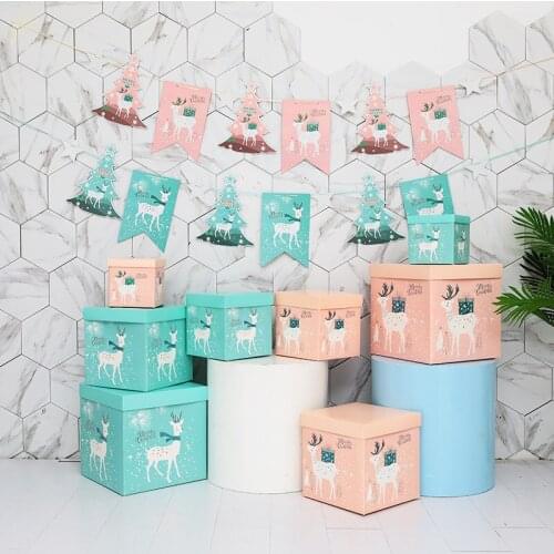 2021 Navidad Christmas Window Layout Blue Pink Box Chrismas Tree Elk Gift Pull Flag Decoration Home Decor Ornaments Navidad