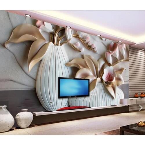 3D 8D Embossed Vase Flower Wall Mural Photo Wallpaper for Living Room Backdrop Wall Paper Roll Home Decor Hallway Floral Murals
