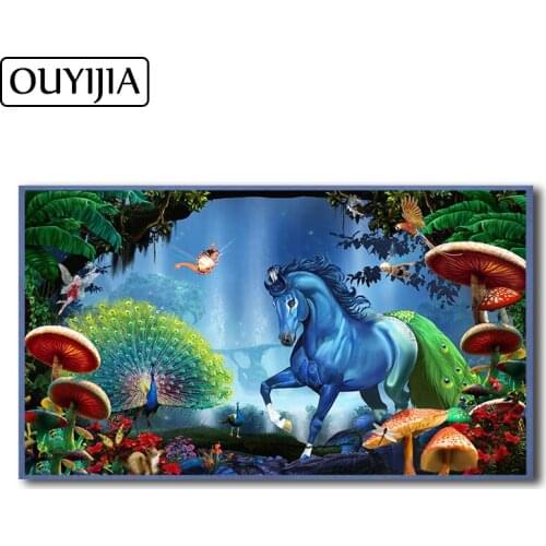 OUYIJIA Oil Horse 5D Diamond Painting Animal Mosaic Peacock Bird Handmade Rhinestone Home Decoration Cartoon Diamond Embroidery