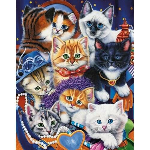 5D DIY Diamond Painting Animal picture diamond Embroidery Mosaic Cute Cats icon round rhinestone Cross Stitch Child Gifts Crafts