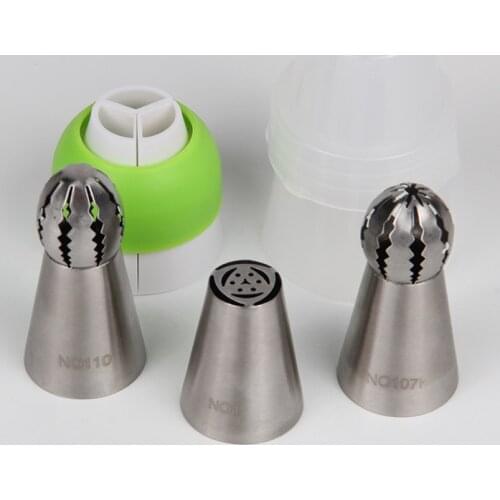Free Shipping FDA High Quality 5pcs Stainless Steel Cake Decorating Russian&Twist Sphere Cupcake Nozzles Kit