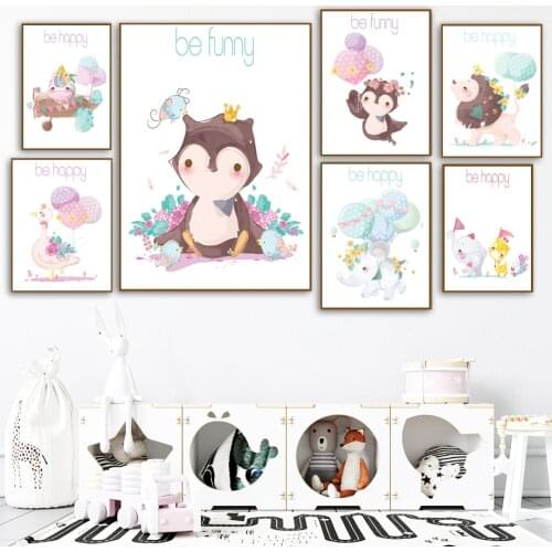 Cartoon Elephant Lion Penguin Unicorn Wall Art Canvas Painting Nordic Posters And Prints Wall Pictures For Baby Kids Room Decor