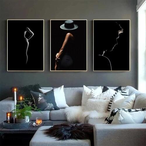 Black and White Light and Shadow Highlight Figure Figure Woman Figure Man Side Art Poster Nordic Furniture Decoration Painting