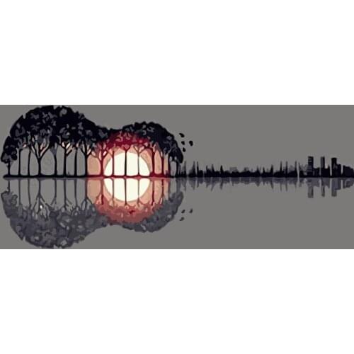 Tree guitar reflection Scenery DIY Painting By Numbers Big Sizes Propylene Oil Painting Special Gift Art Home Decoration 60x75cm