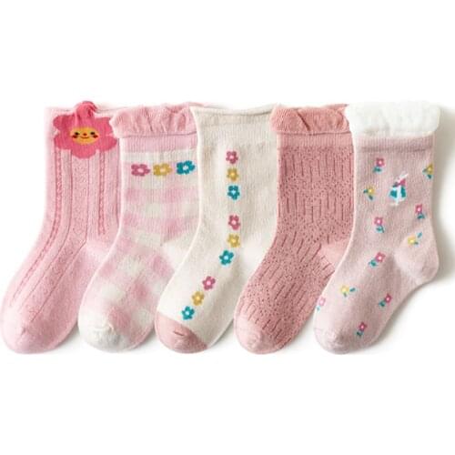 Childrens Socks Pink Tube Girls Princess Baby Socks Lace Fall and Winter Cotton Sock Kids Kawaii Socks Cartoon Flower
