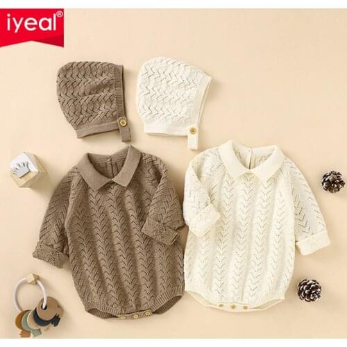 IYEAL Newborn Baby Bodysuits With Hat Kids Girl Boy Knit Jumpsuits Toddler Infant Funny Onesie Fall Spring Outerwear Clothes