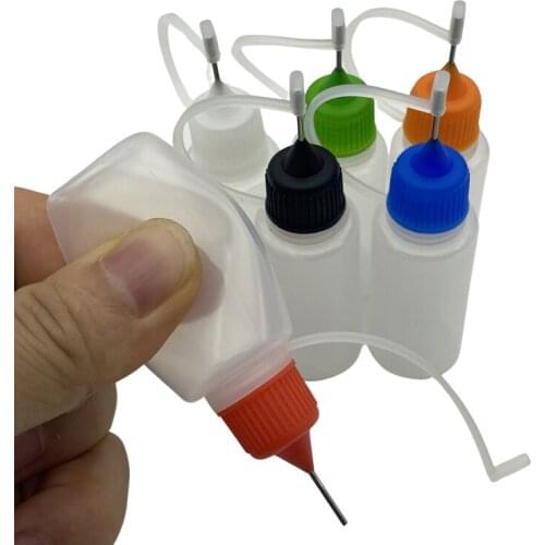 5pcs Refillable 15ml Soft Jar Plastic Bottle With Metal Needle Cap Empty Liquid Container Eye Dropper Vial